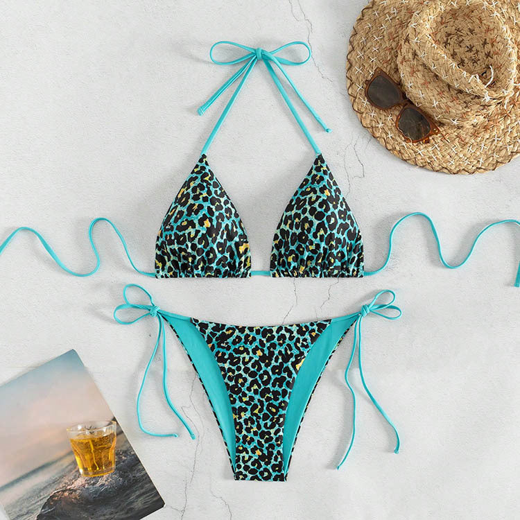 Damen Triangel-Bikini-Set mit modischem Animal-Print und verstellbaren Bindebändern Drune