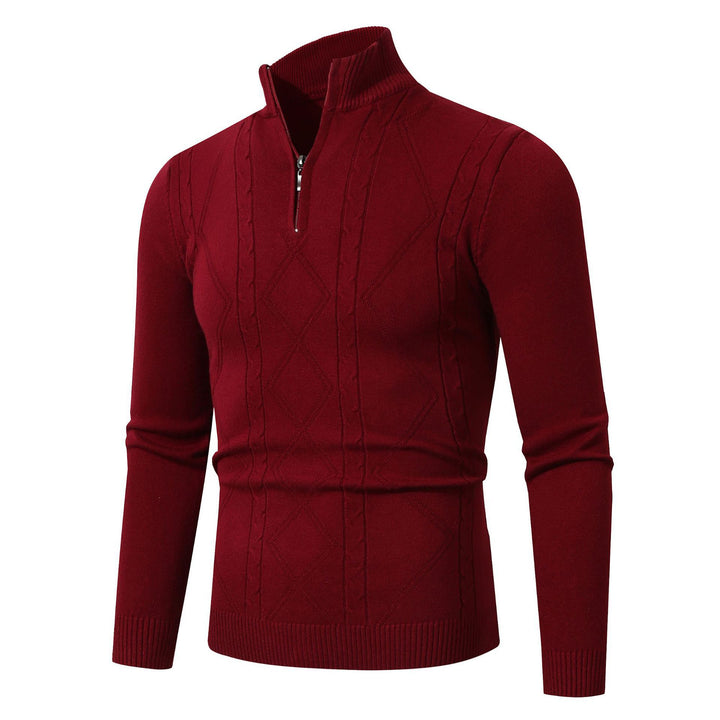Herren Strickpullover mit modernem Zopfmuster und hohem Stehkragen Drune