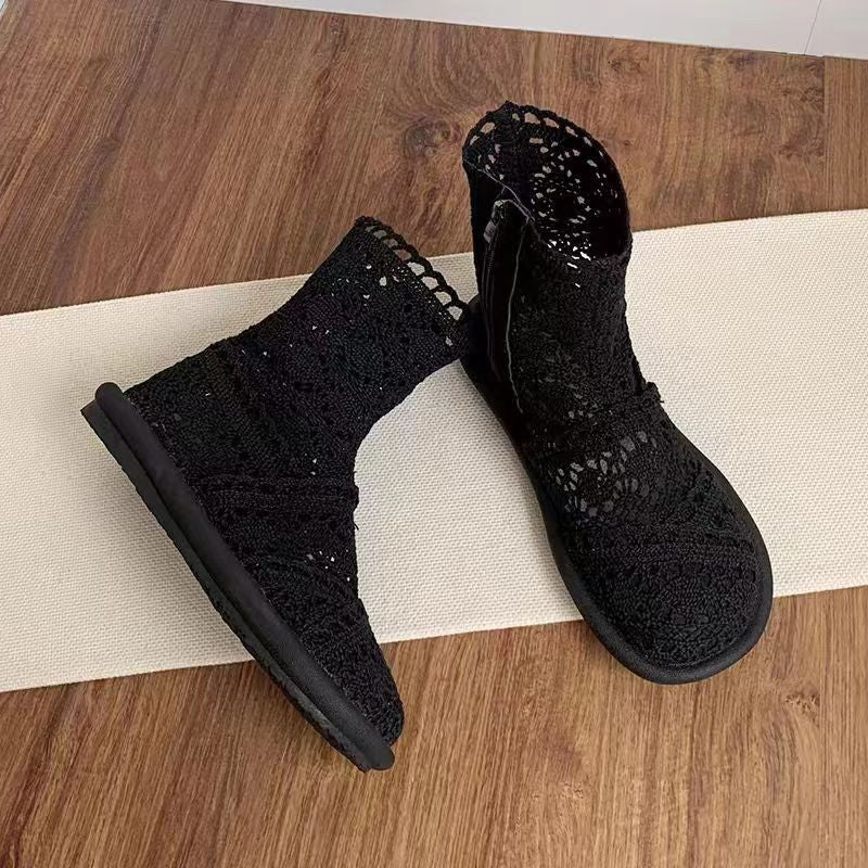 Damen Häkelstiefeletten mit atmungsaktiver Sohle und modischem Reißverschluss Drune