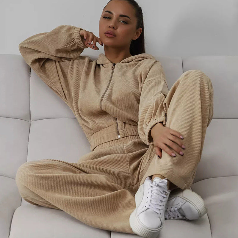Damen Fleece Sportanzug mit Kapuze und weitem Schnitt Drune