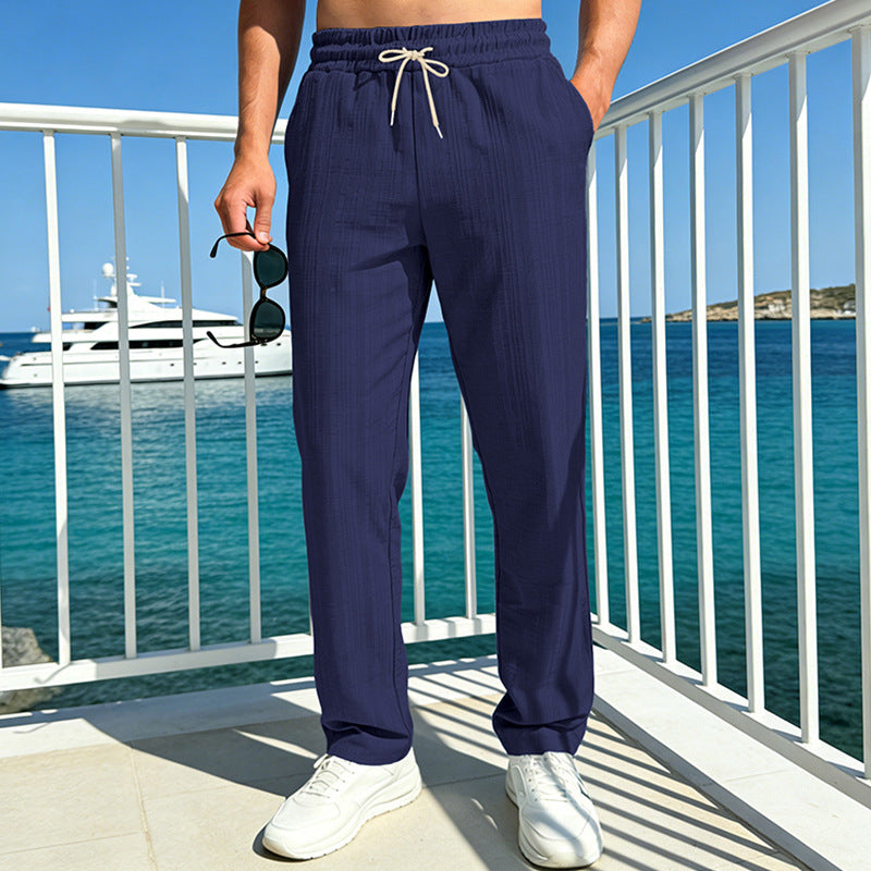 Herren nan Ferien-Loungehose aus atmungsaktivem Leinen‑Baumwollmix mit elastischem Bund und geradem Bein Drune