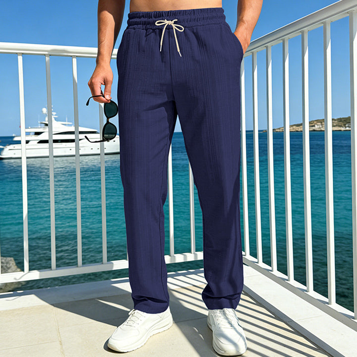 Herren nan Ferien-Loungehose aus atmungsaktivem Leinen‑Baumwollmix mit elastischem Bund und geradem Bein Drune