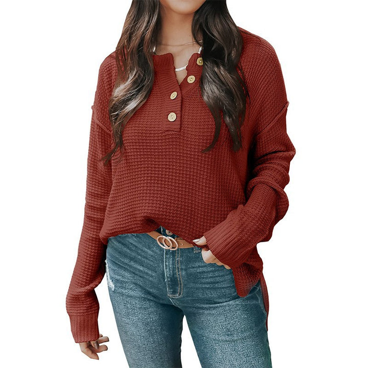 Damen lässiger Oversized Pullover mit Knopfleiste und strukturiertem Material Drune
