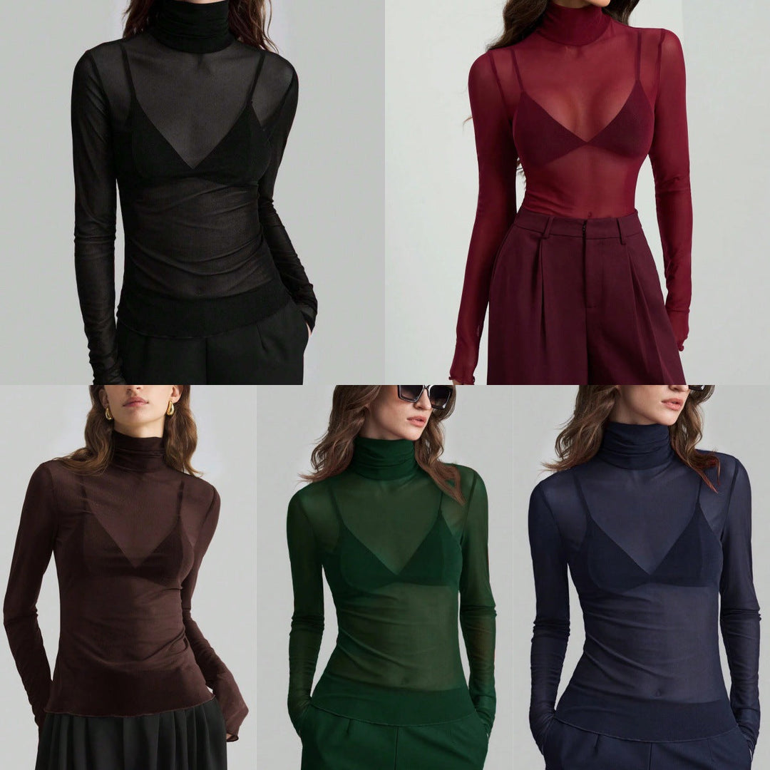Damen Transparente Turtleneck-Bluse mit figurformendem Schnitt Drune