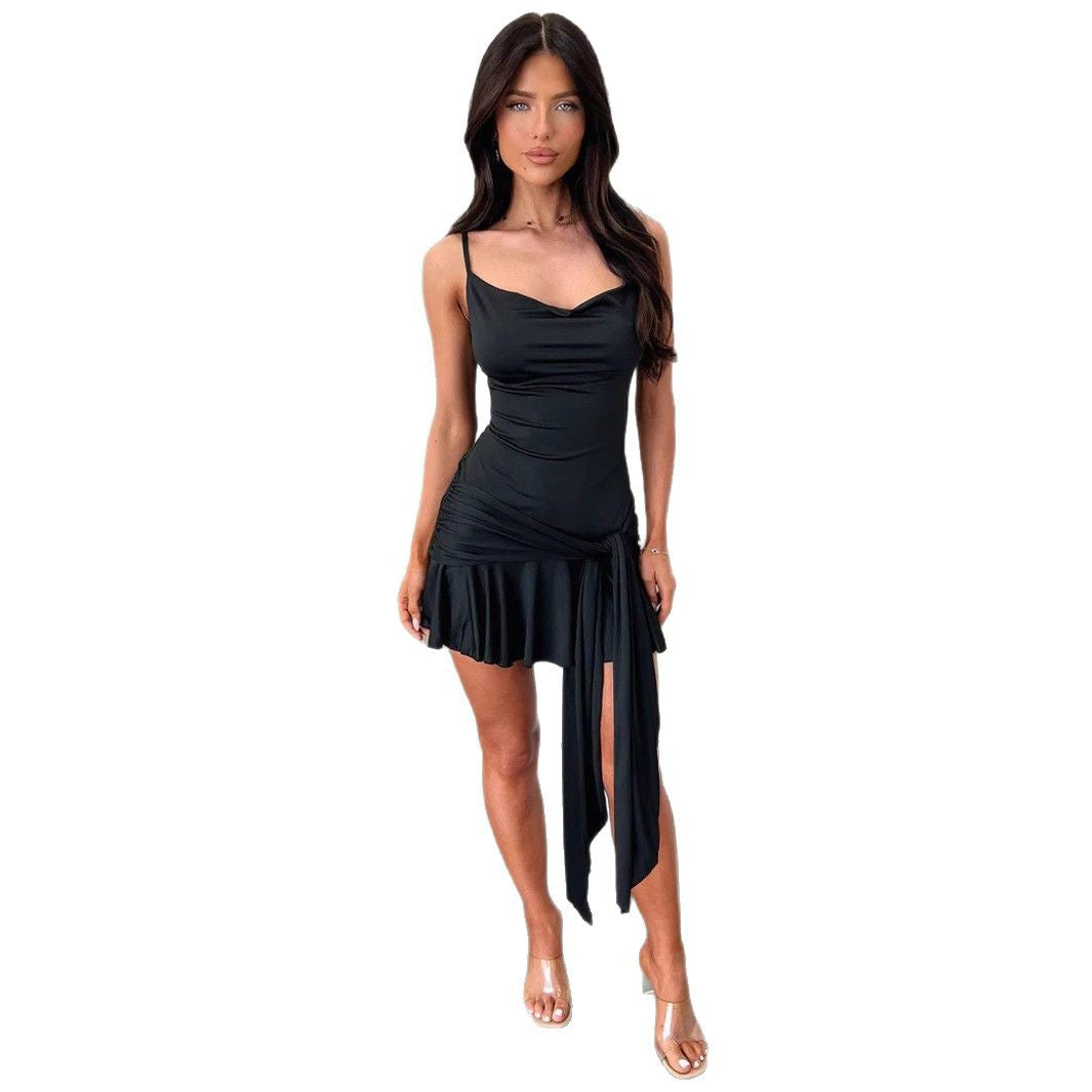 Damen Figurbetontes Wickelkleid mit schmaler Taille und asymmetrischem Saum Drune