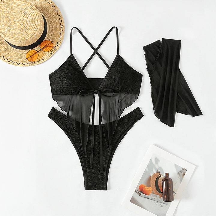 Damen Bikini-Set mit ärmellosem Oberteil und transparentem Cover-Up Drune