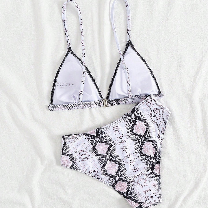 Damen modern geschnittenes Bikini-Set mit Schlangenmuster Drune
