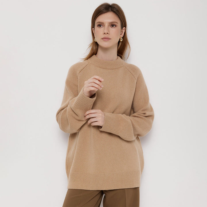 Damen Oversized Strickpullover mit elegantem Rundhalsausschnitt und tiefen Schultern Drune