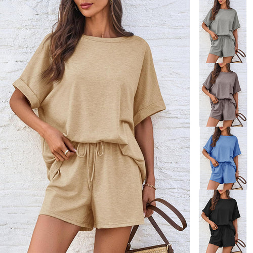 Damen lässiges Freizeit-Set mit oversize T-Shirt und Shorts Drune