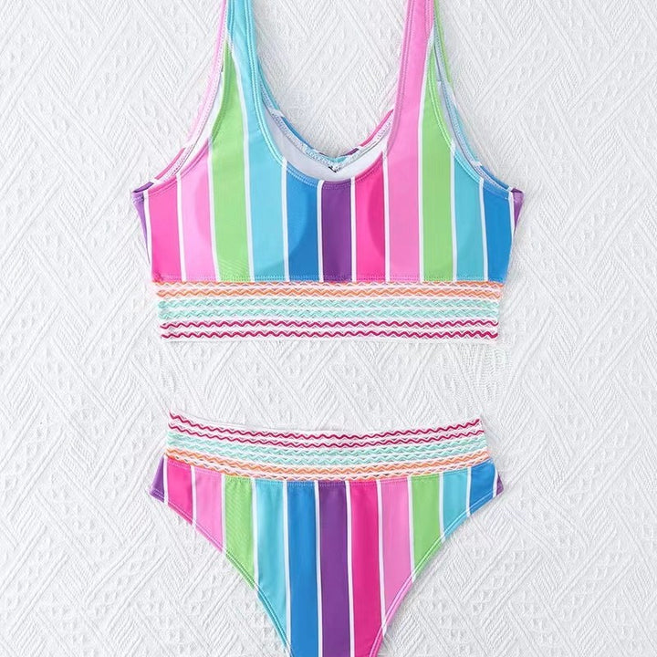 Damen Bikini-Set mit breitem Farbblockdesign und hohem Bündchen Drune