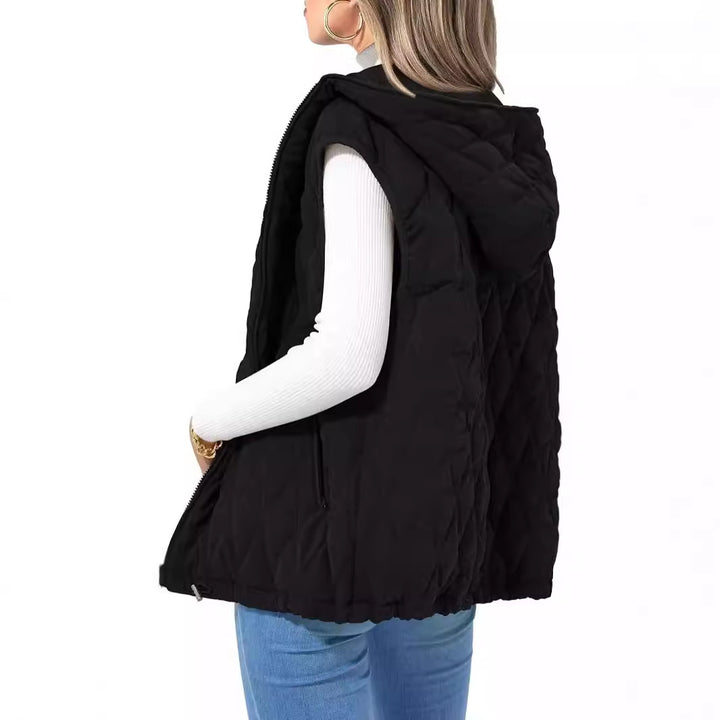 Damen gesteppte Hoodie-Weste mit praktischen Taschen Drune