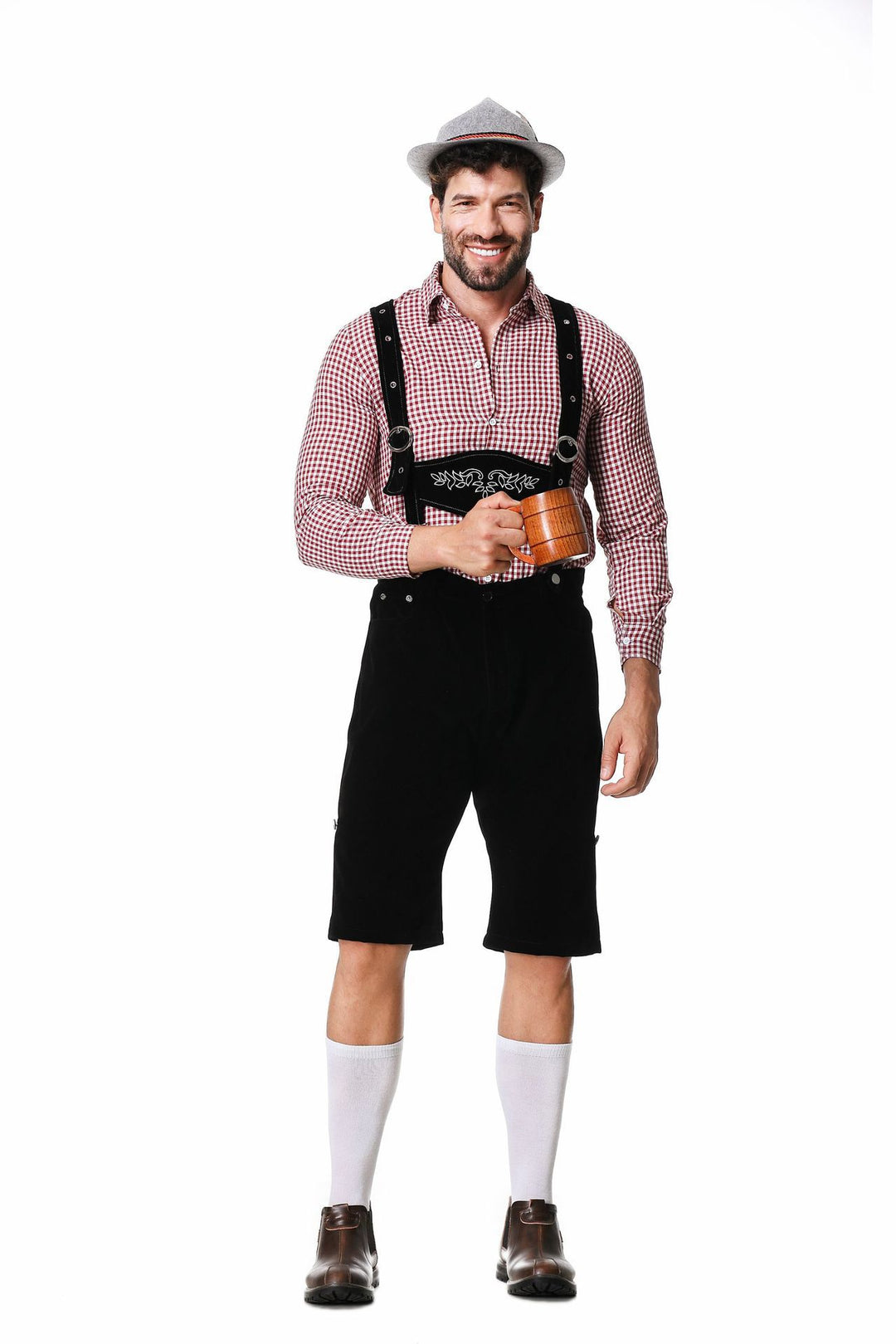 Herren nan authentische Trachtenlederhose kurz mit verstellbaren Trägern und aufwendiger Stickerei Drune
