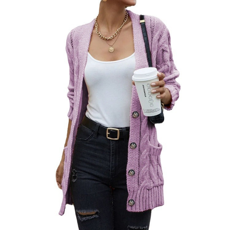 Damen grobstrickige Cardigan mit Taschen und modischem Zopfmuster Drune