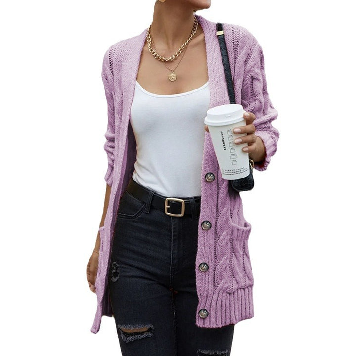 Damen grobstrickige Cardigan mit Taschen und modischem Zopfmuster Drune