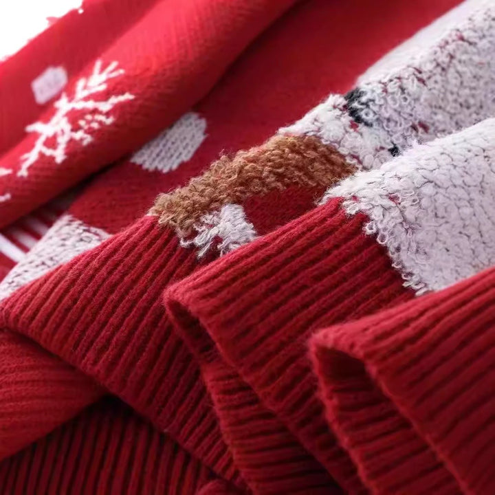 Damen festlicher Strickpullover mit Rentier-Motiv und Schneeflocken Drune