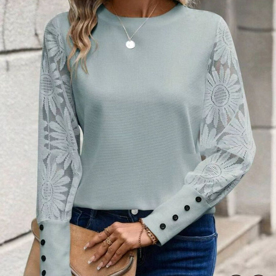 Damen Elegantes Oberteil mit floralen Häkelärmeln Drune