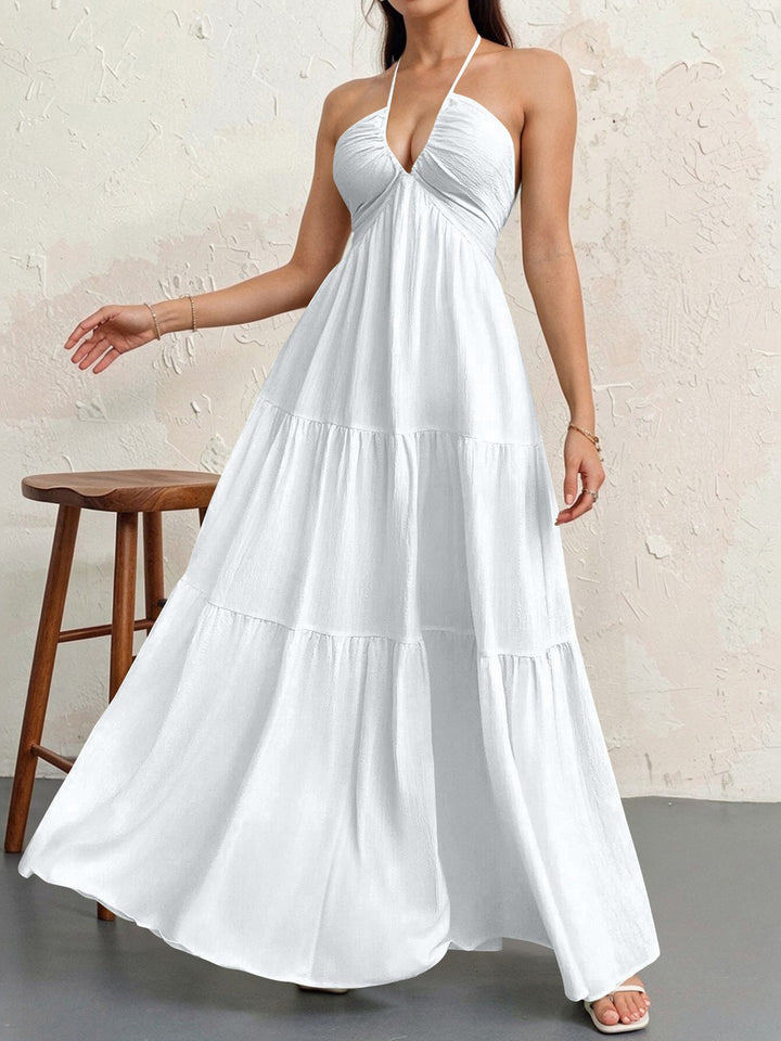 Damen Maxikleid mit tiefem V-Ausschnitt und luftiger Silhouette Drune