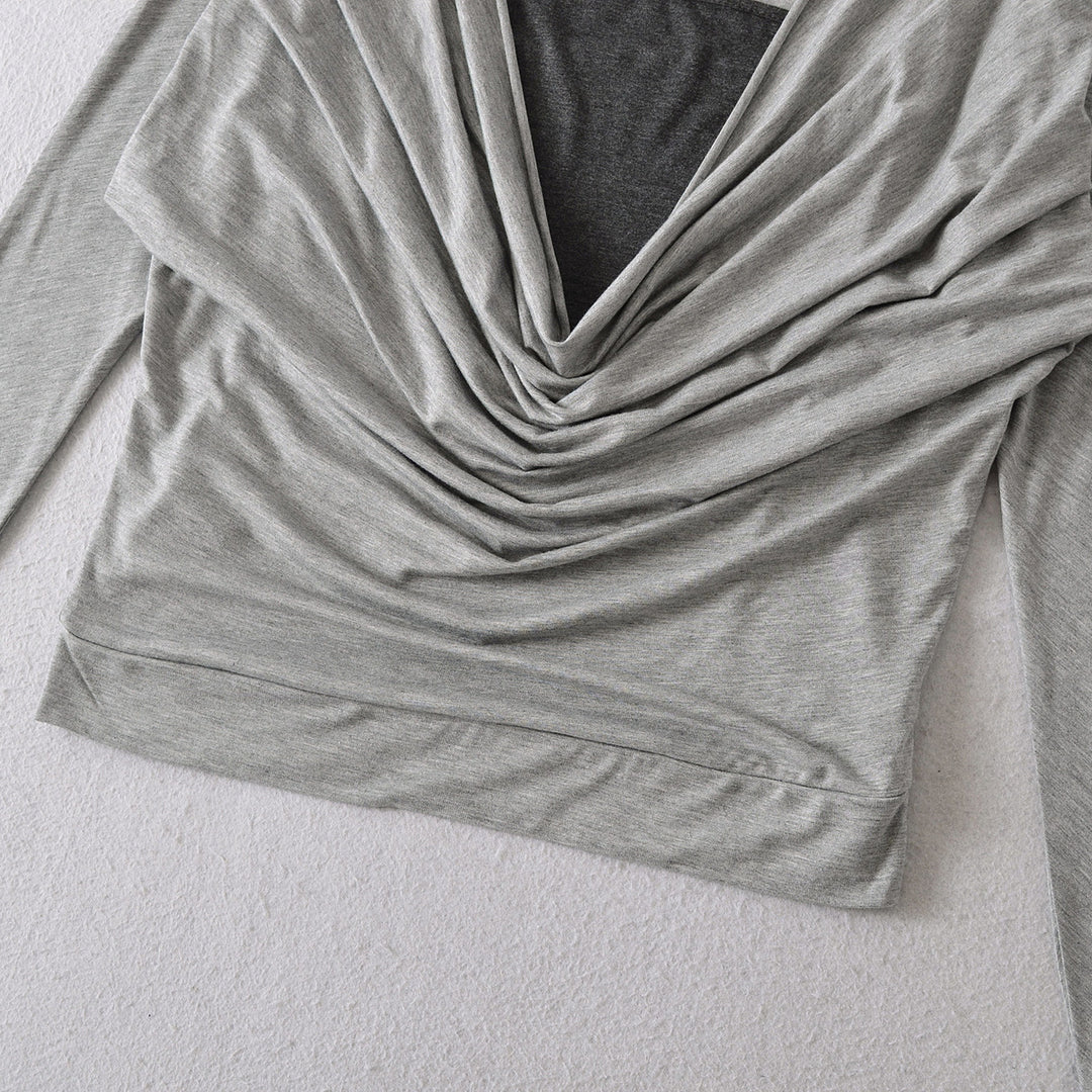 Damen lässiges Langarmshirt mit raffiniertem Drapierungsdesign Drune