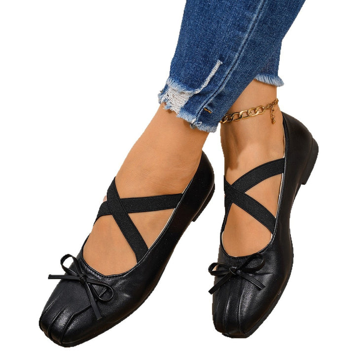 Damen elegante Ballerinas mit dekorativen Schleifen und elastischen Riemen Drune