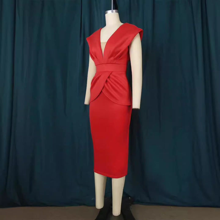 Damen Figurbetontes Wickelkleid mit tiefem V-Ausschnitt und organischem Schnitt Drune