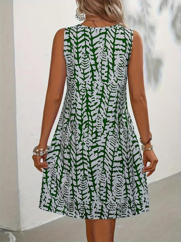 Damen Ärmeloses Freizeitkleid mit floralem Muster und schwingendem Rock Drune