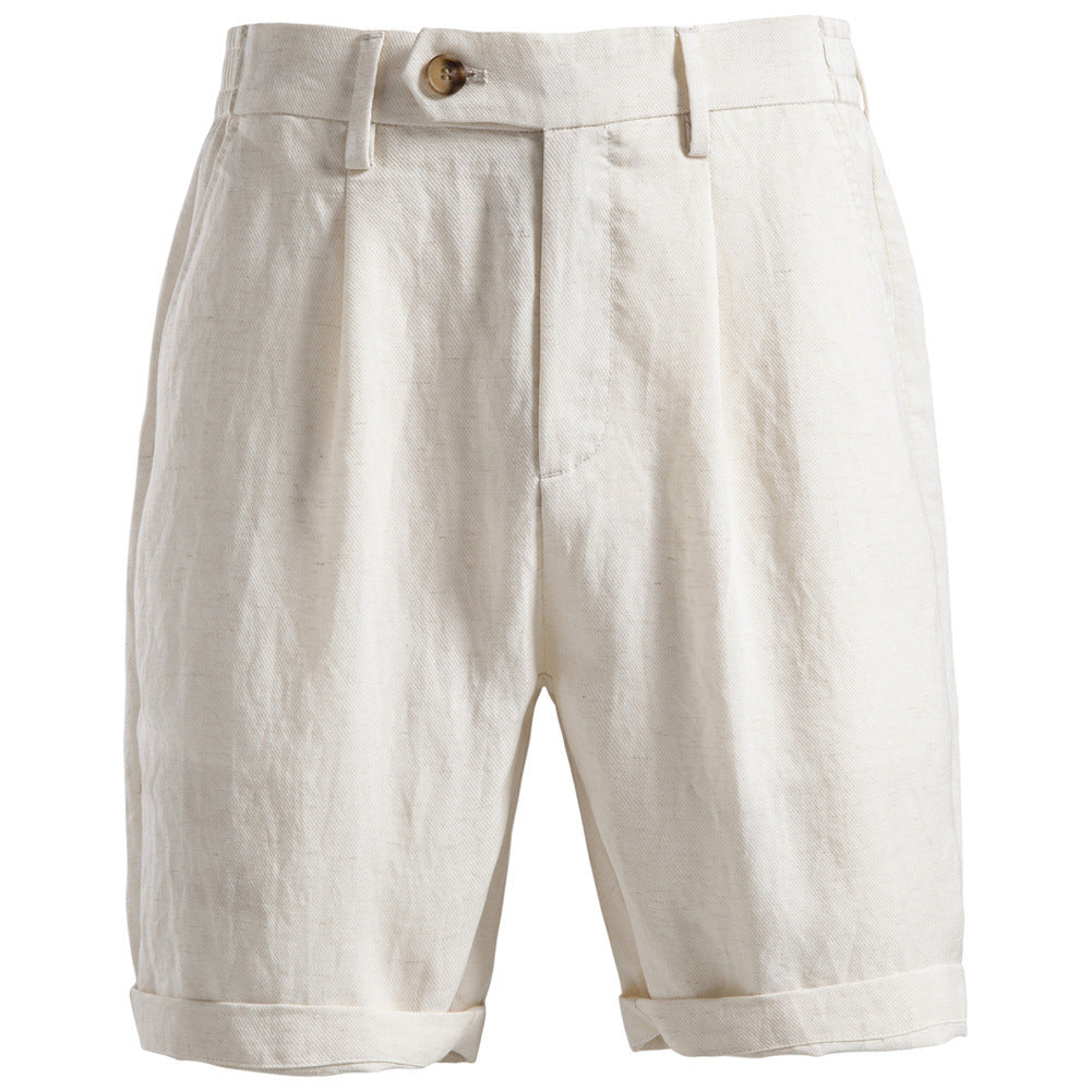 Herren nan lässige Leinenshorts mit Umschlag und Bundfalten Drune