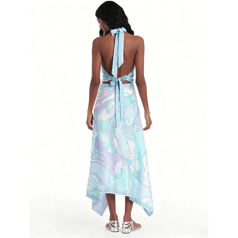 Damen Halterkleid mit asymmetrischem Saum und auffälligem Grafikdruck Drune