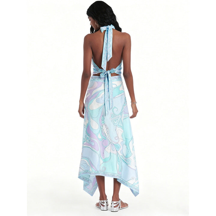 Damen Halterkleid mit asymmetrischem Saum und auffälligem Grafikdruck Drune
