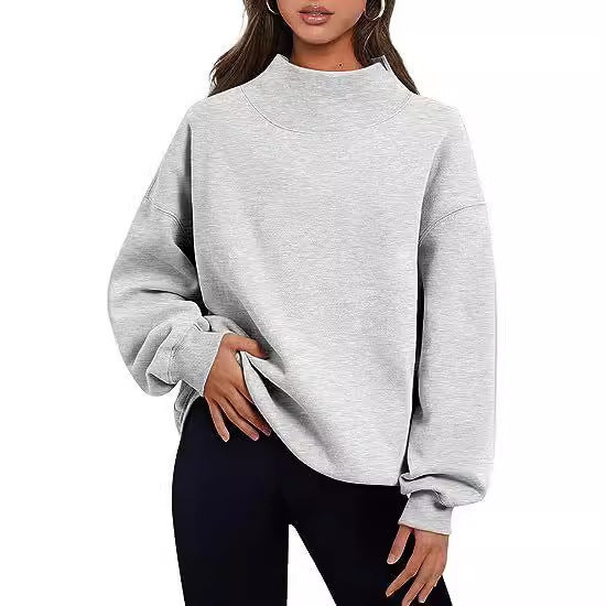 Damen lässiger Sweatpullover mit hohem Kragen und weiten Ärmeln Drune