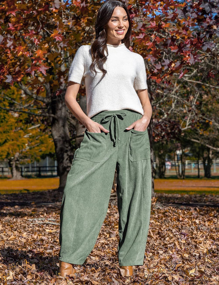 Damen Weite Velours-Hose mit verstellbarem Bund Drune