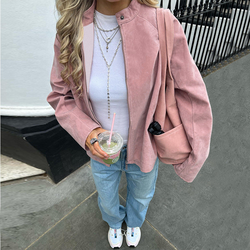 Damen lässige Jacke mit hohem Kragen und oversized Passform Drune