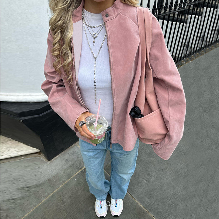 Damen lässige Jacke mit hohem Kragen und oversized Passform Drune
