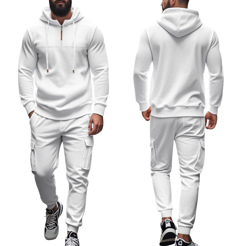 Herren nan Cargo-Jogginganzug mit Halbzip-Kapuzenpullover und tapered Cargohose Drune