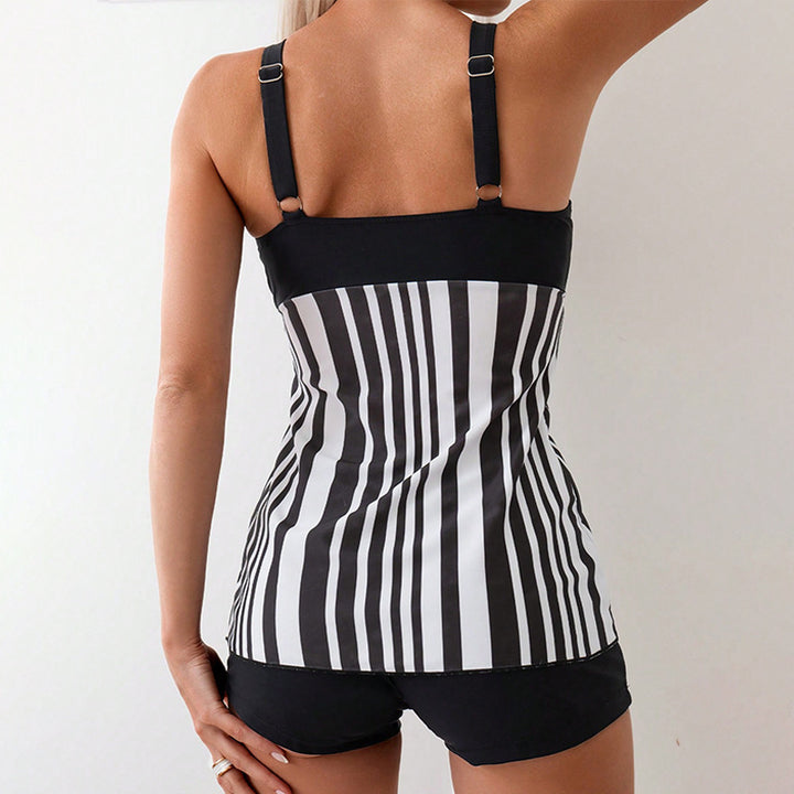 Damen Tankini-Set mit modernem Streifenmuster und figurumspielendem Oberteil Drune