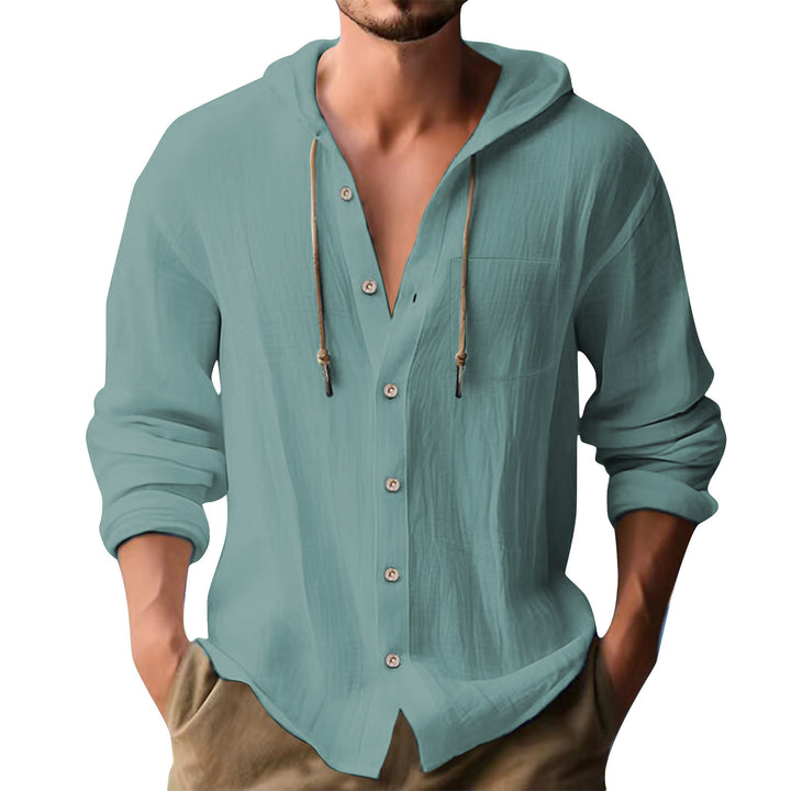 Herren lässiges Kapuzenshirt mit Knopfleiste und praktischen Taschen Drune