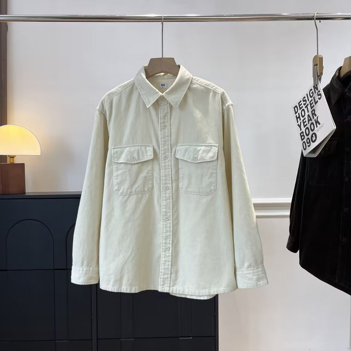 Damen lässige Kordhemdjacke mit praktischen Brusttaschen Drune
