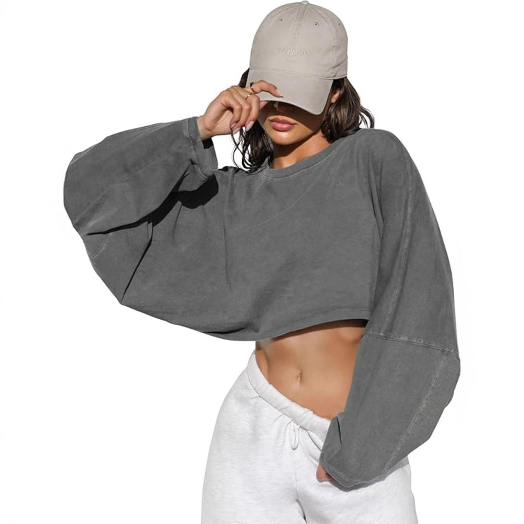 Damen cropped Sweatshirt mit voluminösen Ärmeln und lässigem Schnitt Drune