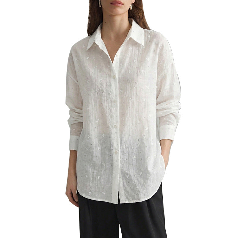 Damen elegante Lockere Bluse mit feinen Stickdetails Drune