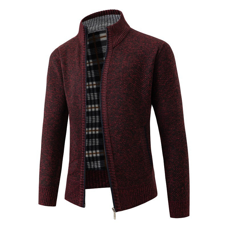 Herren modische Strickjacke mit innovativer Struktur und warmem Futter Drune