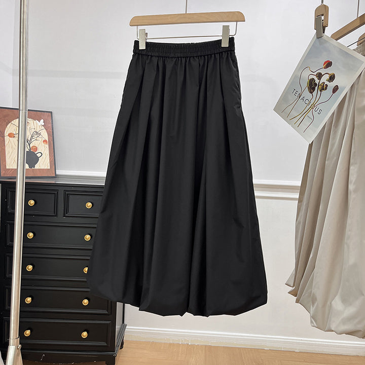 Damen Eleganter Midirock mit elastischem Bund und voluminösem Schnitt Drune