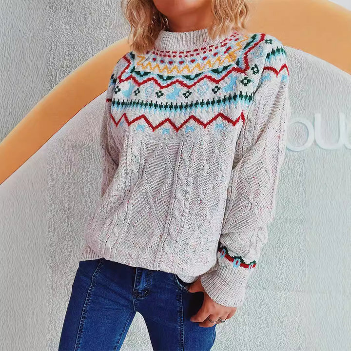 Damen Grobstrickpullover mit festlichem Muster und modernem Zopfdessin Drune