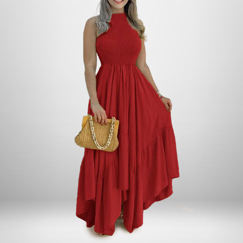Damen Maxikleid mit hochgeschlossenem Design und voluminösem Rock Drune