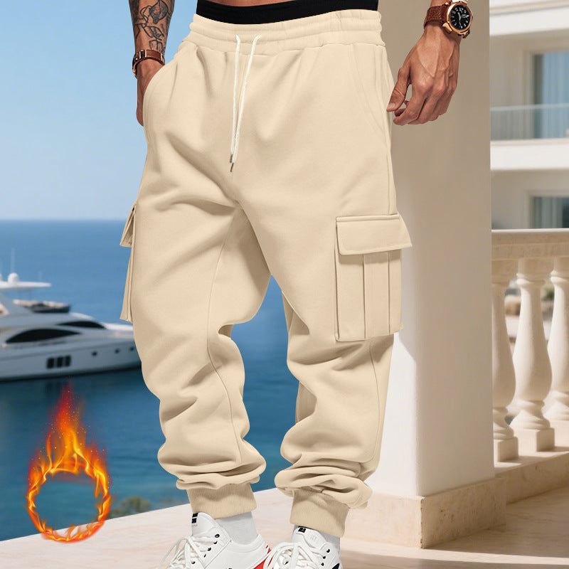 Herren nan thermogefütterte Cargo-Jogginghose mit elastischem Tunnelzug, großen Klappentaschen und gerippten Beinabschlüssen Drune