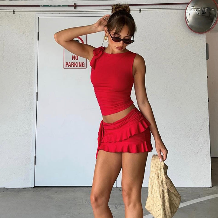 Damen Set mit Top und Rüschenskleid aus komfortablem Material Drune