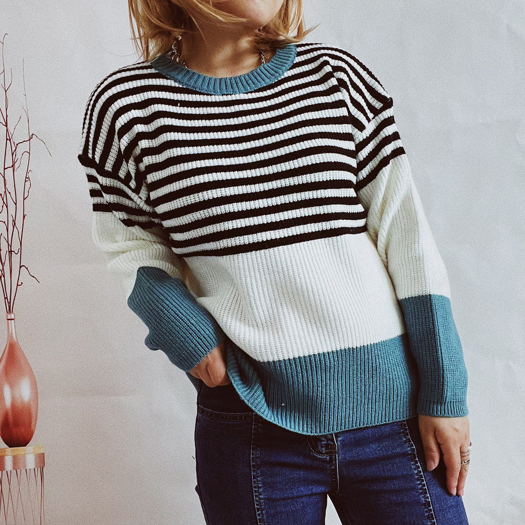 Damen trendy gestreifter Pullover mit modernen Akzenten und komfortablem Schnitt Drune