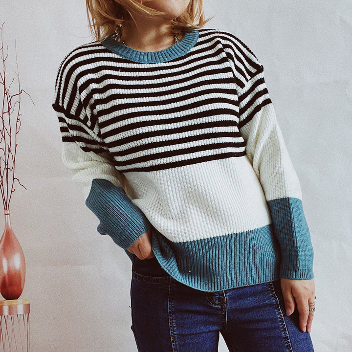 Damen trendy gestreifter Pullover mit modernen Akzenten und komfortablem Schnitt Drune