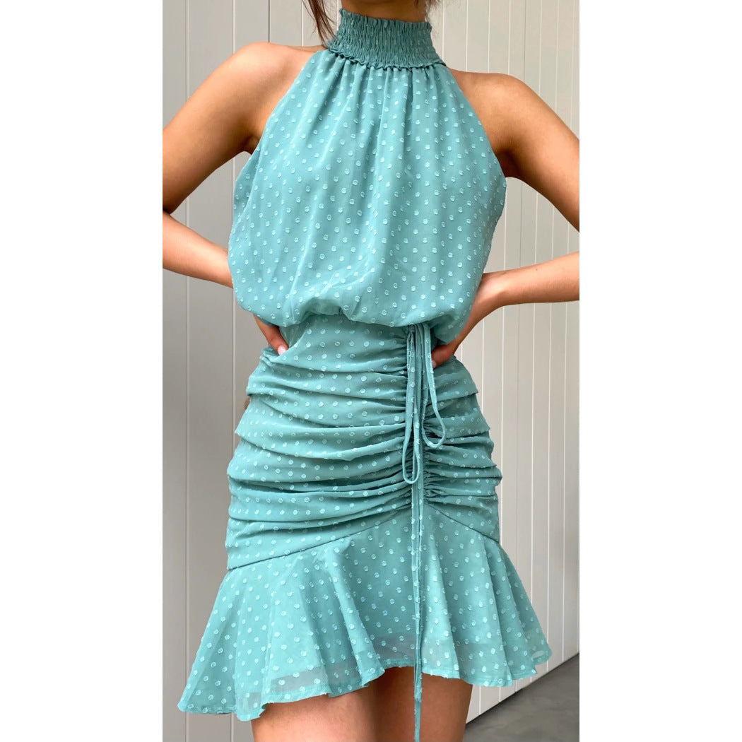 Damen Minikleid mit luxuriösem Kragen, seitlicher Raffung und fließendem Rock Drune