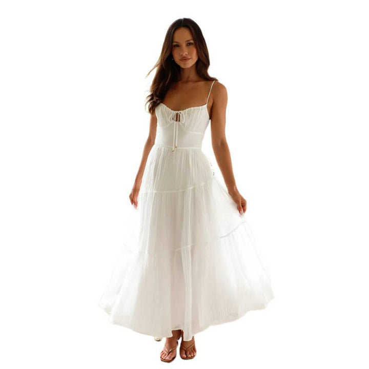 Damen Maxikleid mit herkömmlichem Spaghettiträgerschnitt und romantischem Volantdesign Drune