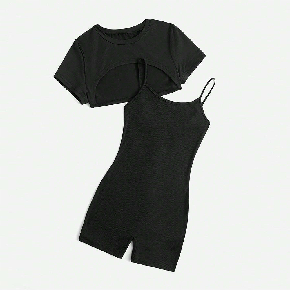 Damen Cropped Top und Shorts Jumpsuit Set Drune