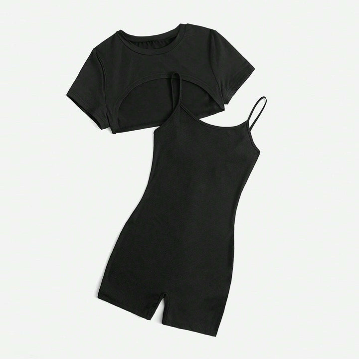Damen Cropped Top und Shorts Jumpsuit Set Drune